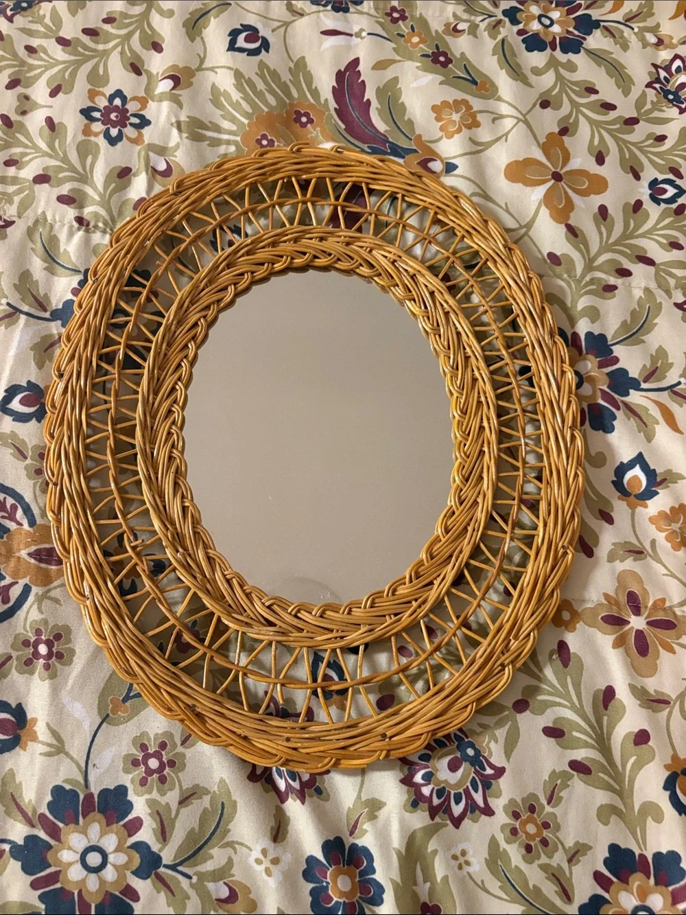 Woven Rattan Oval Wall Mirror - Natural Brown